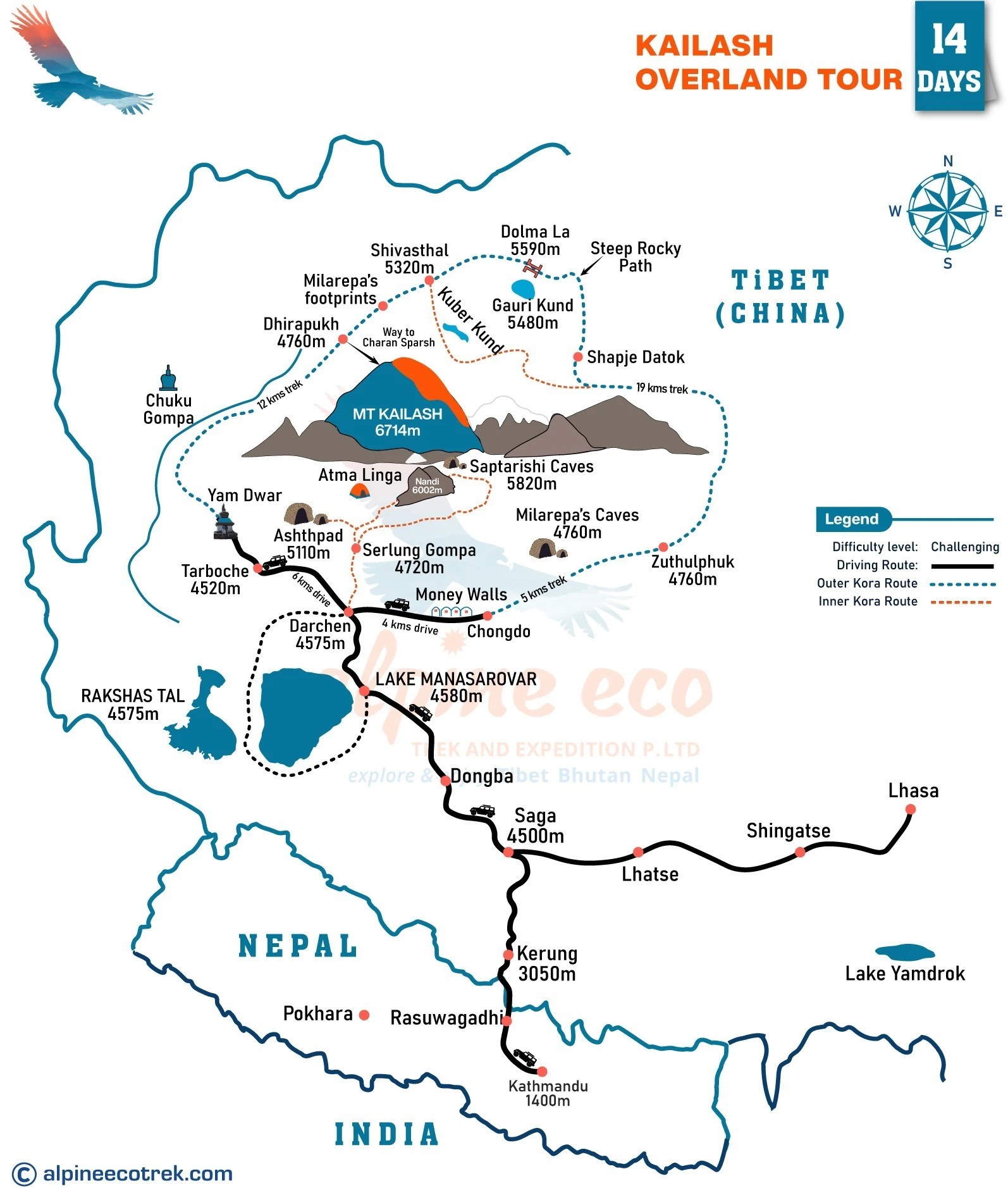 Kailash Overland Tour 2026 Map